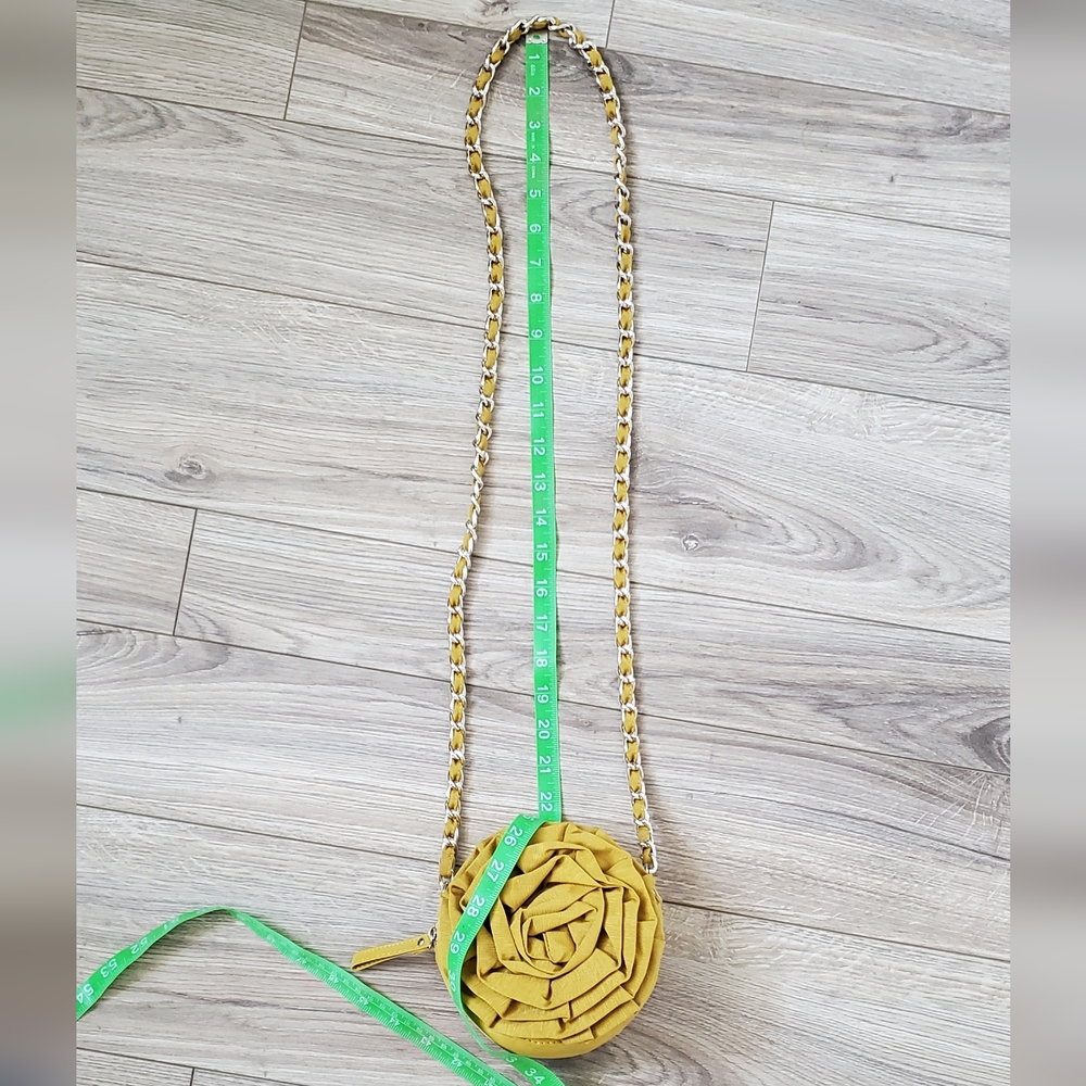Chocolate New York Rosette Crossbody Mini Bag, Mustard, Silver Chain, EUC - Picture 16 of 16